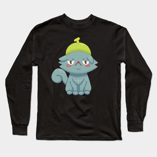 Disgruntled Melon Hat Cat Long Sleeve T-Shirt by knitetgantt